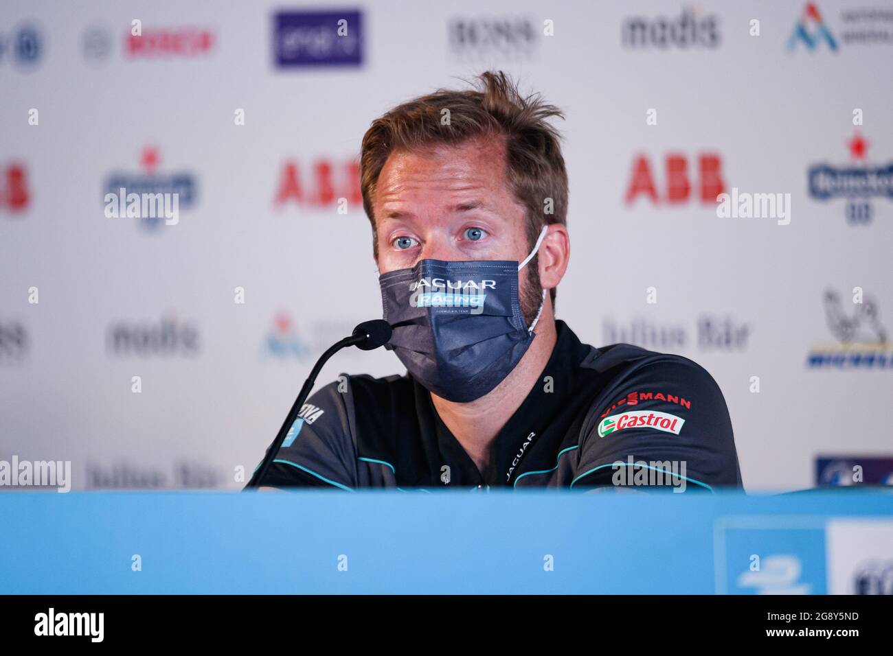 Londres, Royaume-Uni. 23 juillet 2021. Sam Bird (Jaguar Racing) lors de la conférence de presse précédant le E-Prix Heineken de Londres 2021 sur le circuit Excel, le vendredi 23 juillet 2021 à LONDRES, EN ANGLETERRE. Credit: Taka G Wu/Alay Live News Banque D'Images