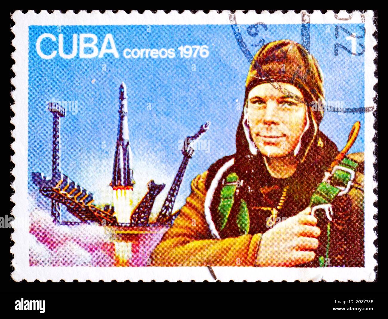 CUBA - VERS 1976 : timbre-poste de Cuba montrant Yuri Gagarin Banque D'Images