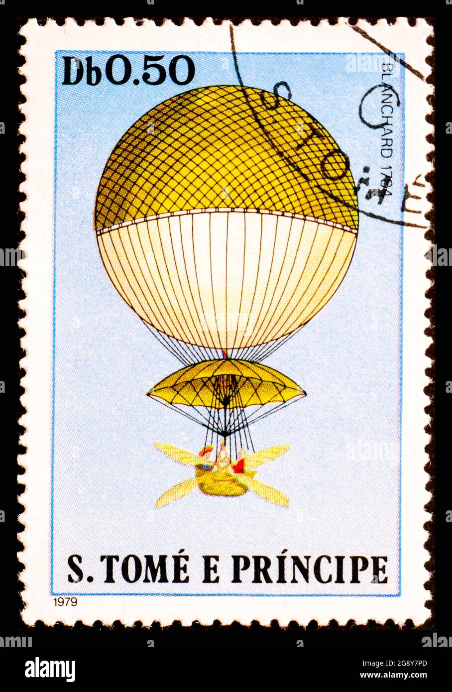 SAO TOMÉ-ET-PRINCIPE, AFRIQUE - VERS 1980: Timbre-poste de Sao Tomé-et-principe montrant Aerostat Blanchard 1784 Banque D'Images