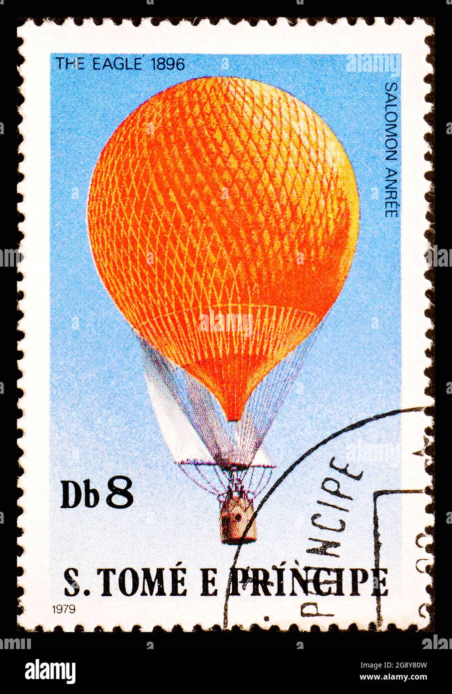 SAO TOMÉ-ET-PRINCIPE, AFRIQUE - VERS 1980: Timbre-poste de Sao Tomé-et-principe montrant Aerostat Salomon Anree The Eagle 1896 Banque D'Images