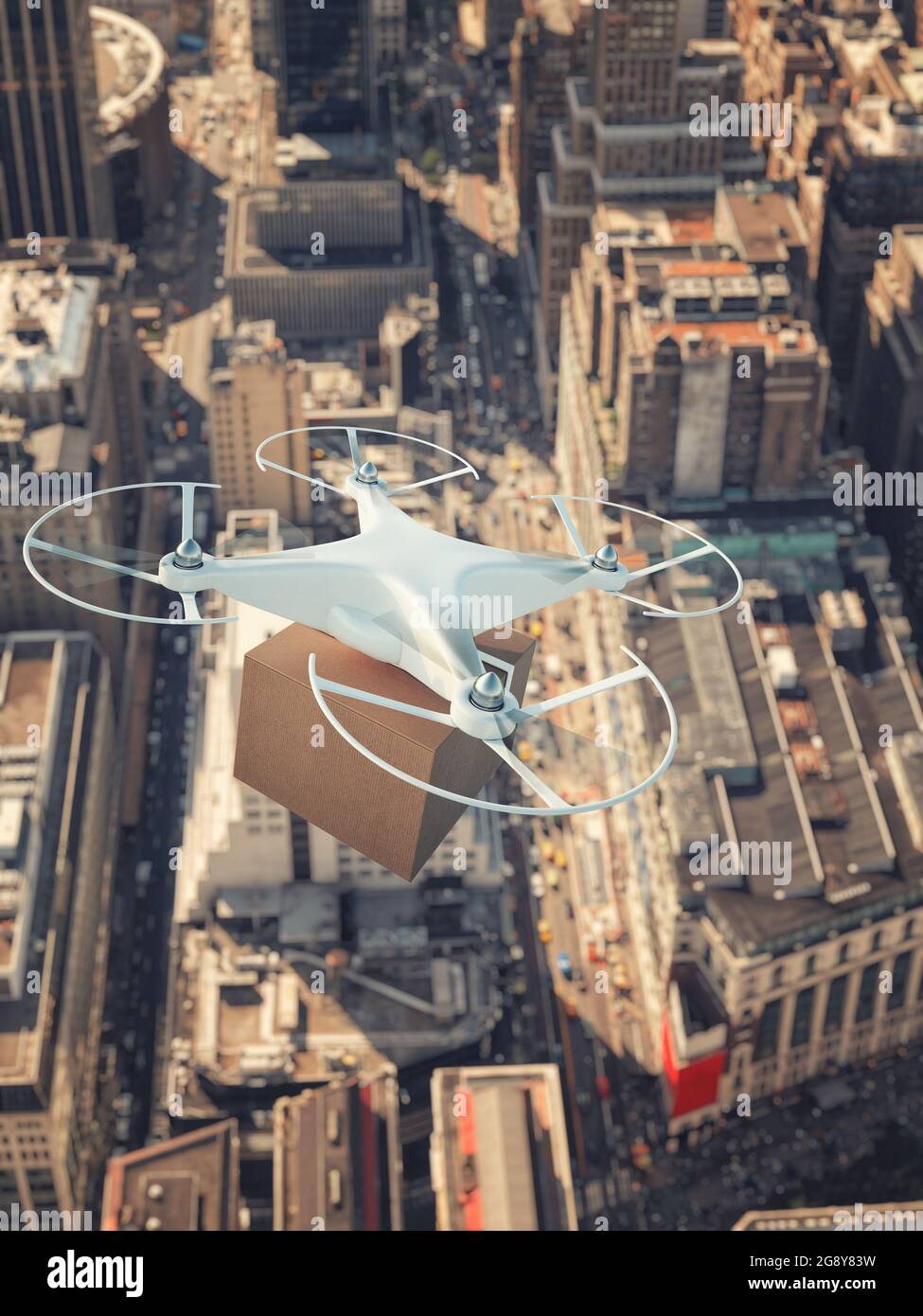 Drone UAV survolant la ville pour livrer un envoi Banque D'Images