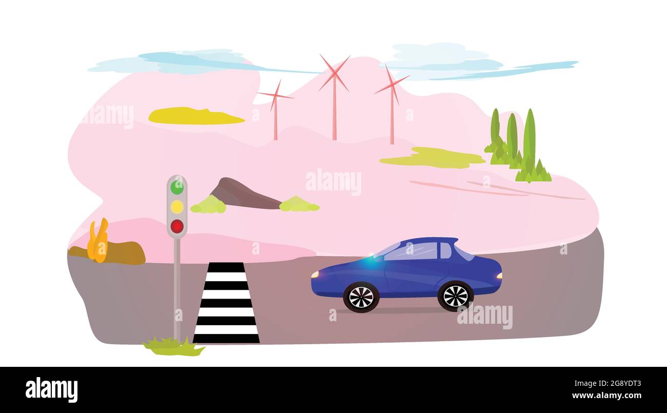 Voyage en voiture en vacances d'été nature campagne collines paysage, arrière-plans abstraits fond d'écran scène vecteur et illustration EPS10 Illustration de Vecteur