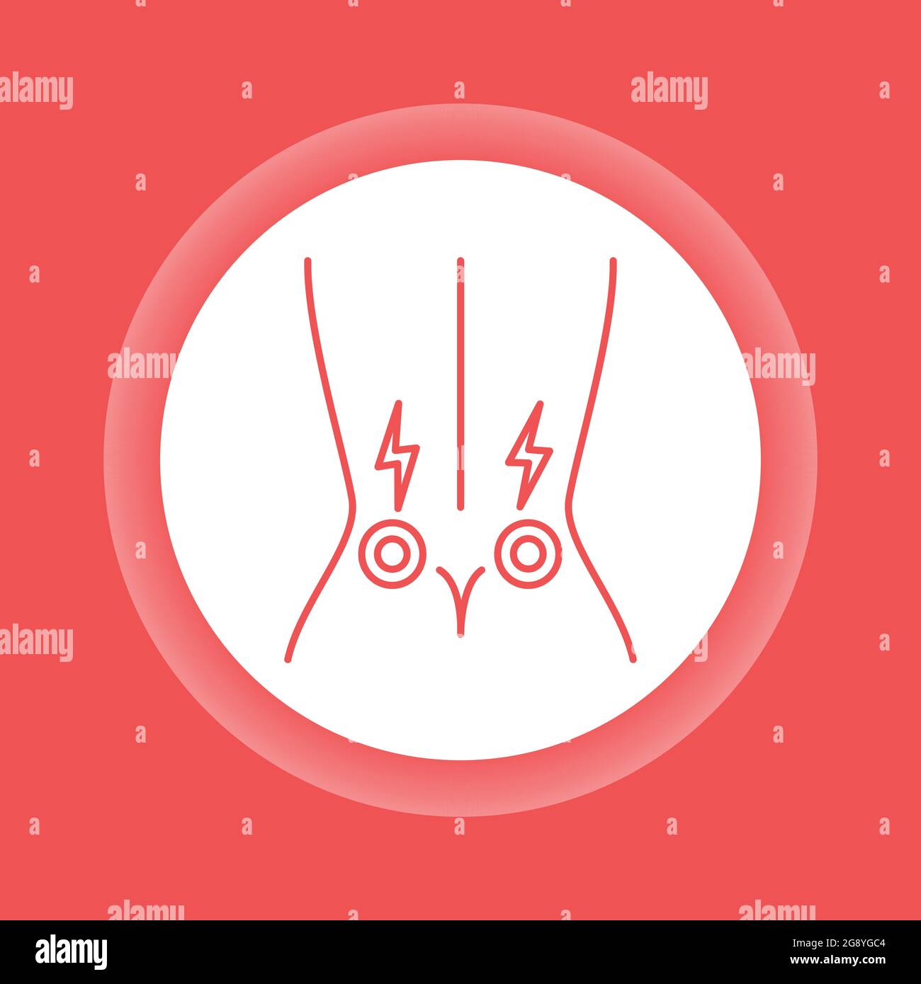 Icône de bouton de couleur de douleur aiguë dans le bas du dos. Blessure par entorse ou arthrite. Elément vectoriel isolé. Pictogramme de contour pour la page Web, l'application mobile, la promotion. Illustration de Vecteur