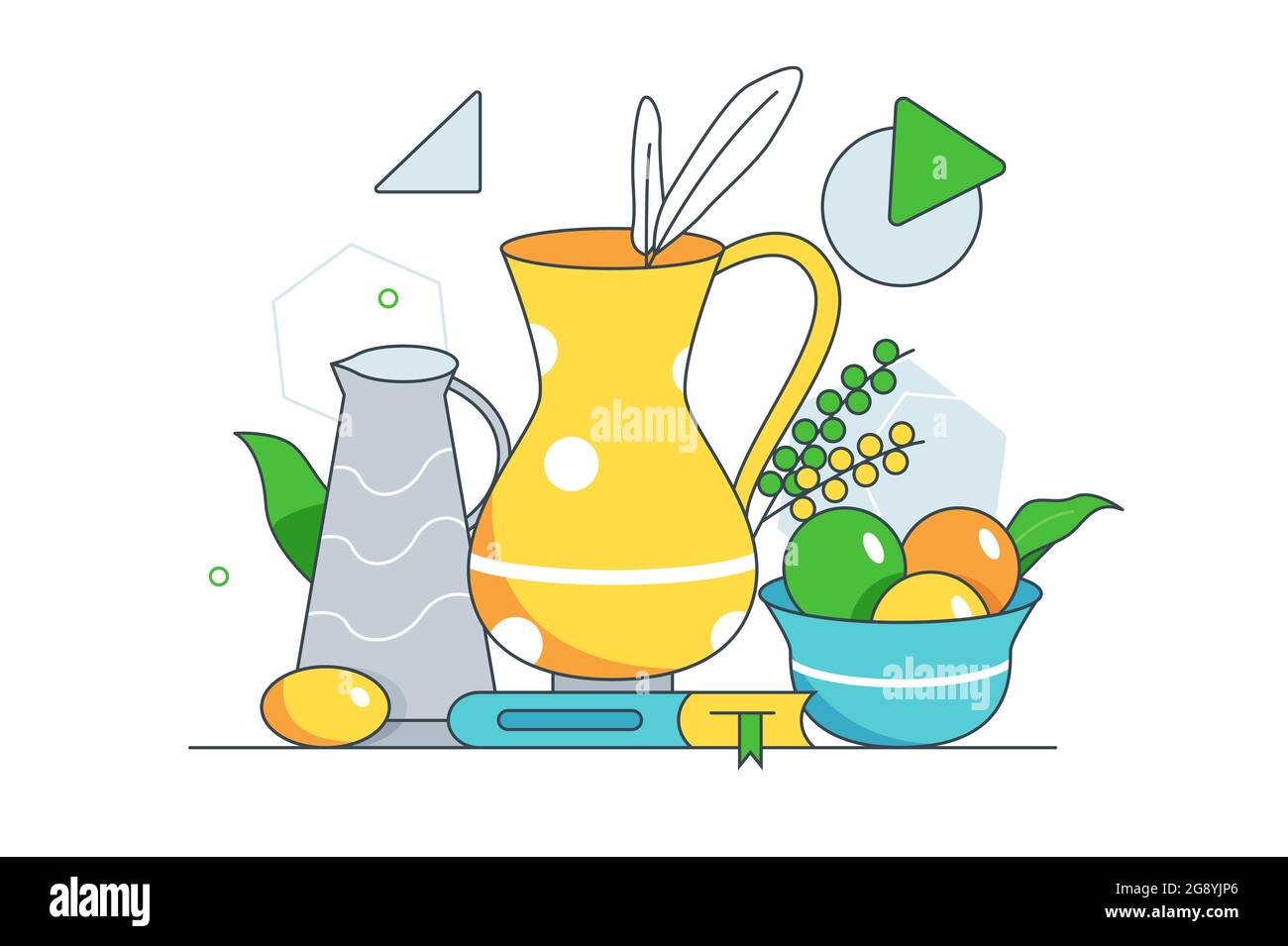 Composition du vase et du livre de fruits Illustration de Vecteur