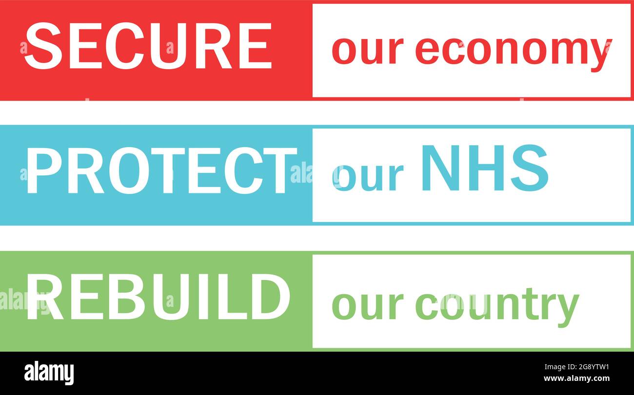 sécuriser notre économie, protéger notre nhs, reconstruire notre pays, inforgraphique publié par le nhs dans le contexte de la pandémie du virus corona en 2021 Illustration de Vecteur