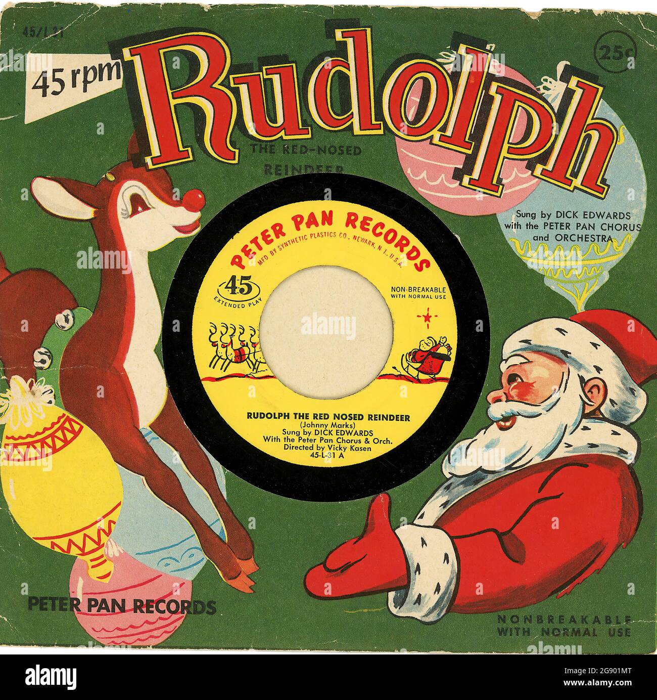 Rudolph le renne à nez rouge - couverture Vintage Vinyl Record Banque D'Images