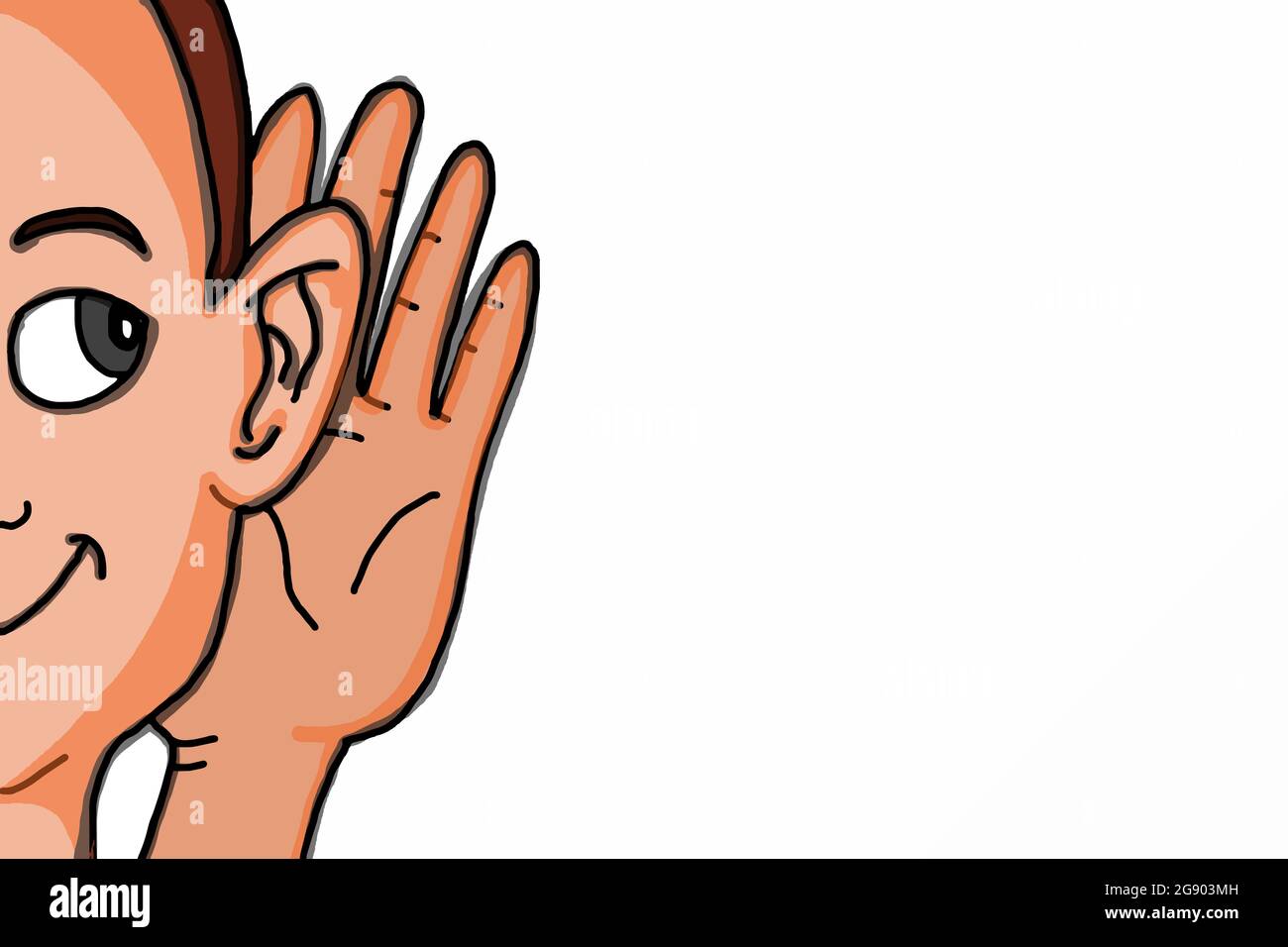 dessin animé demi-visage souriant icône à l'écoute illustration dessin icône isolée Banque D'Images