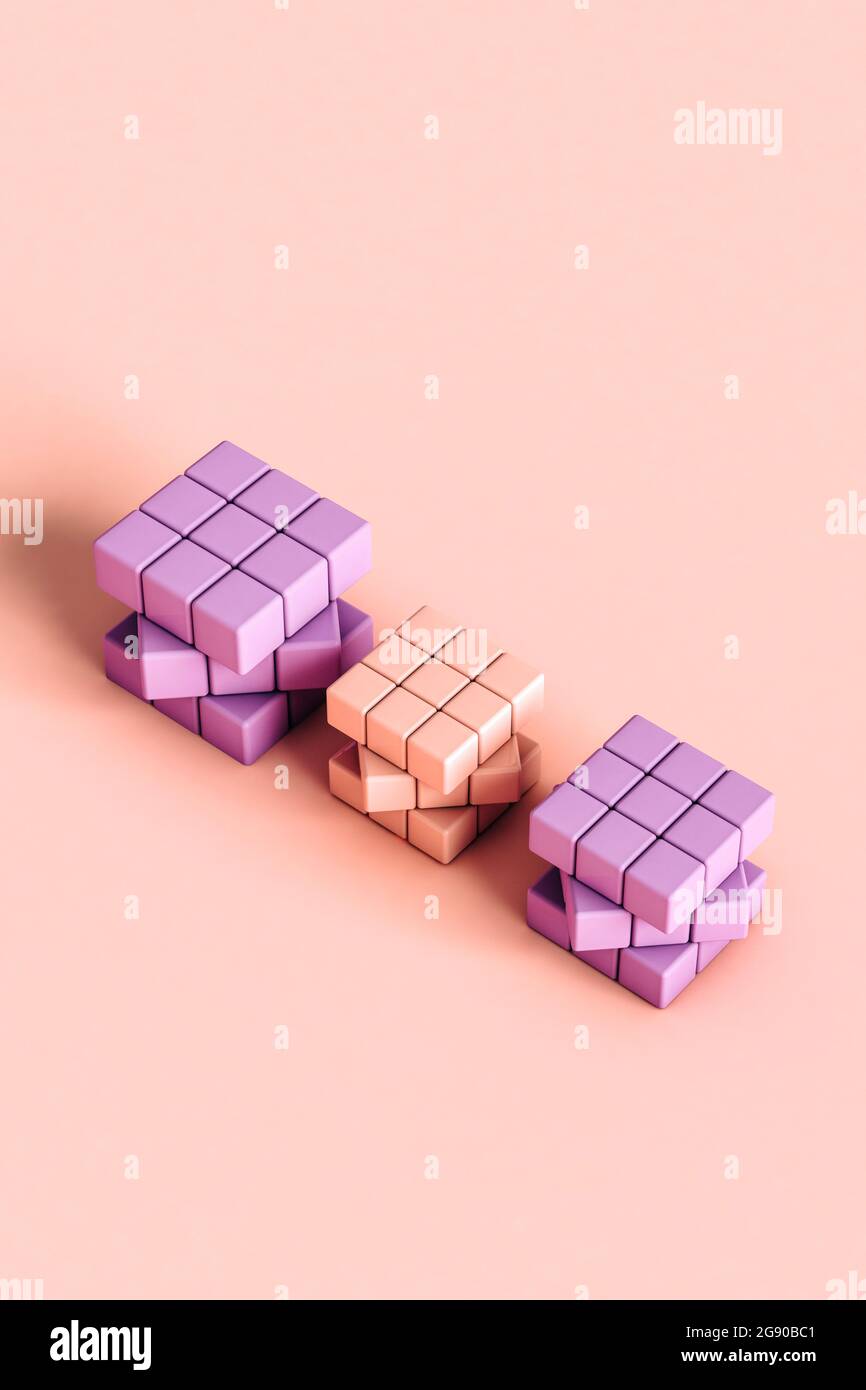 Photo studio de cubes de puzzle blancs de couleur pastel Banque D'Images