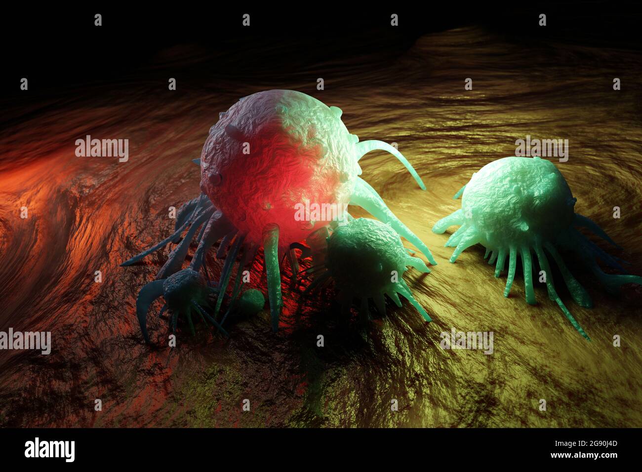Rendu tridimensionnel des cellules cancéreuses à l'intérieur du corps humain Banque D'Images