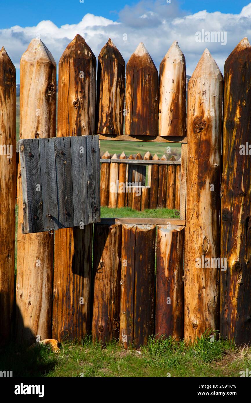 Stockade Wall, site historique national de fort Phil Kearny, Wyoming Banque D'Images