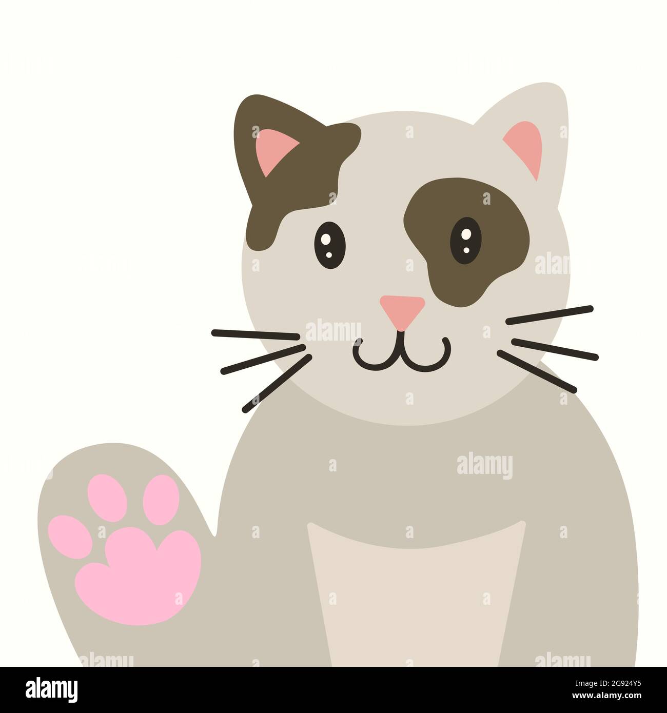 Joli Chat Gris Avec Un Patte Releve Dans Le Salut Isole Sur Fond Blanc Dans Le Style Simple De Dessin Anime Doodle Image Vectorielle Stock Alamy