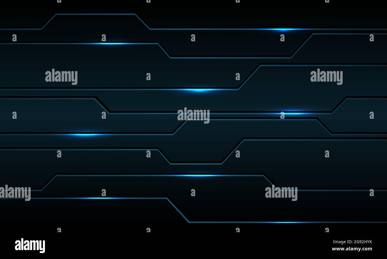 Circuit de ligne noire bleu métallisé abstrait cyber avec design de puissance lumineuse moderne illustration vectorielle de fond de technologie futuriste. Illustration de Vecteur