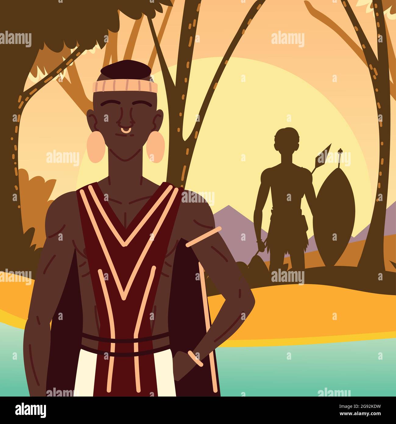 chasseurs d'hommes autochtones dans la forêt Illustration de Vecteur