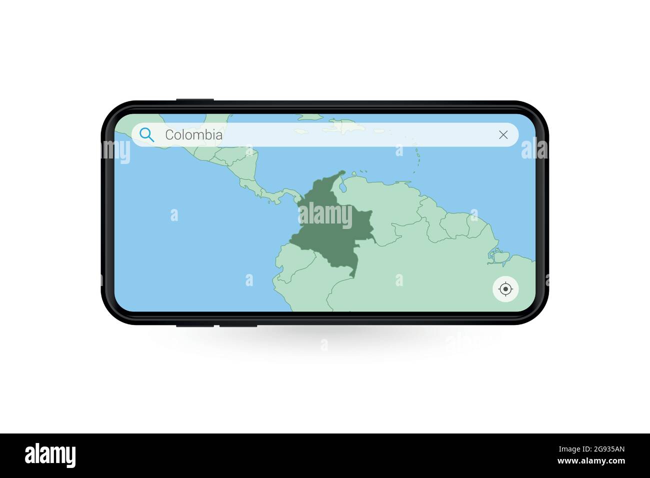 Recherche sur la carte de Colombie dans l'application de cartographie pour smartphone. Carte de Colombie dans téléphone portable. Illustration vectorielle. Illustration de Vecteur