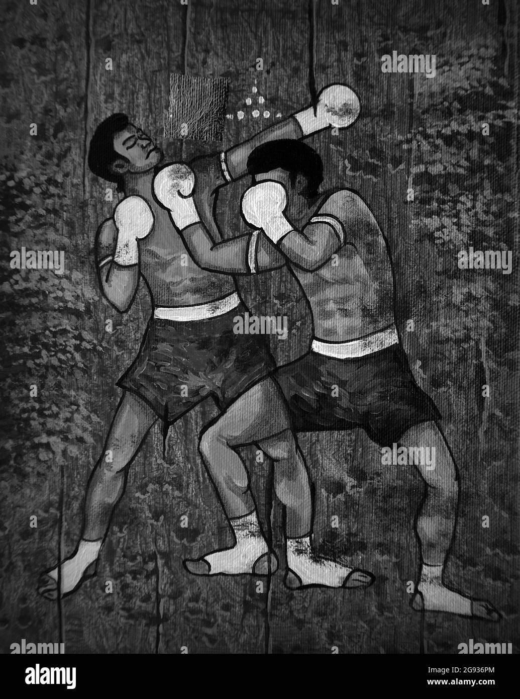 Noir et blanc , peinture d'art couleur d'huile Muaythai , boxe thaïlandaise Banque D'Images