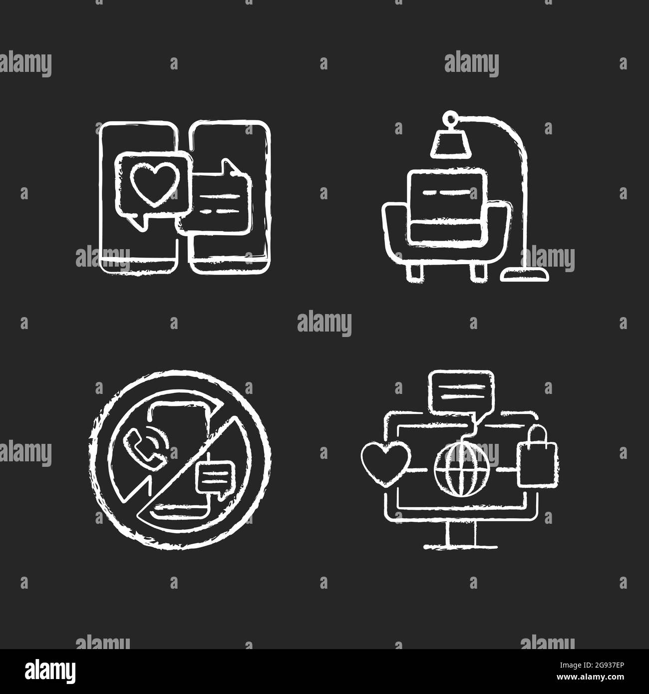 Marche vers une vie saine craie icônes blanches sur fond sombre Illustration de Vecteur