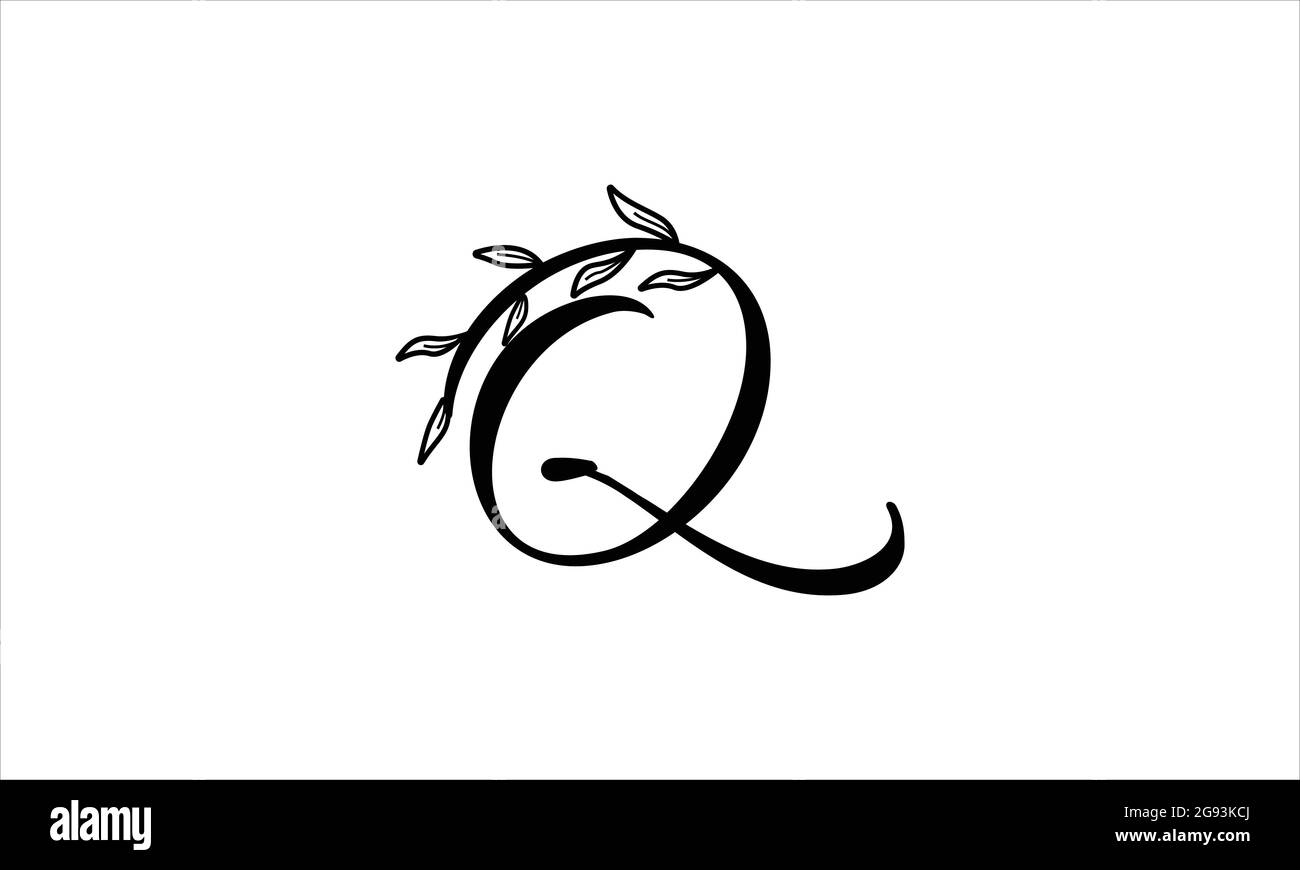 Lettre initiale Q florale dessin main botanique boho icône logo design illustration vectorielle Illustration de Vecteur
