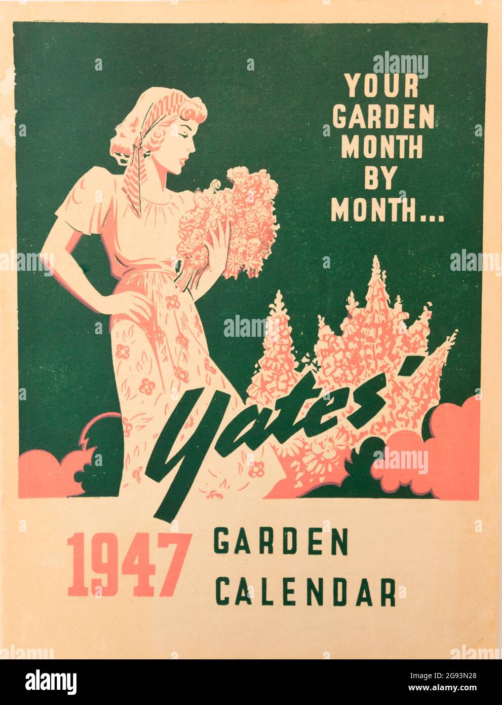 Arthur Yates a écrit son premier Garden Guide en 1895 pour aider les jardiniers en Australie et en Nouvelle-Zélande et promouvoir ses semences et, plus tard, d'autres produits. Yates continue aujourd'hui de publier le guide de jardin Yates 125 années plus tard. Ceci est une copie du Calendrier de jardin de Yates 1947 Banque D'Images