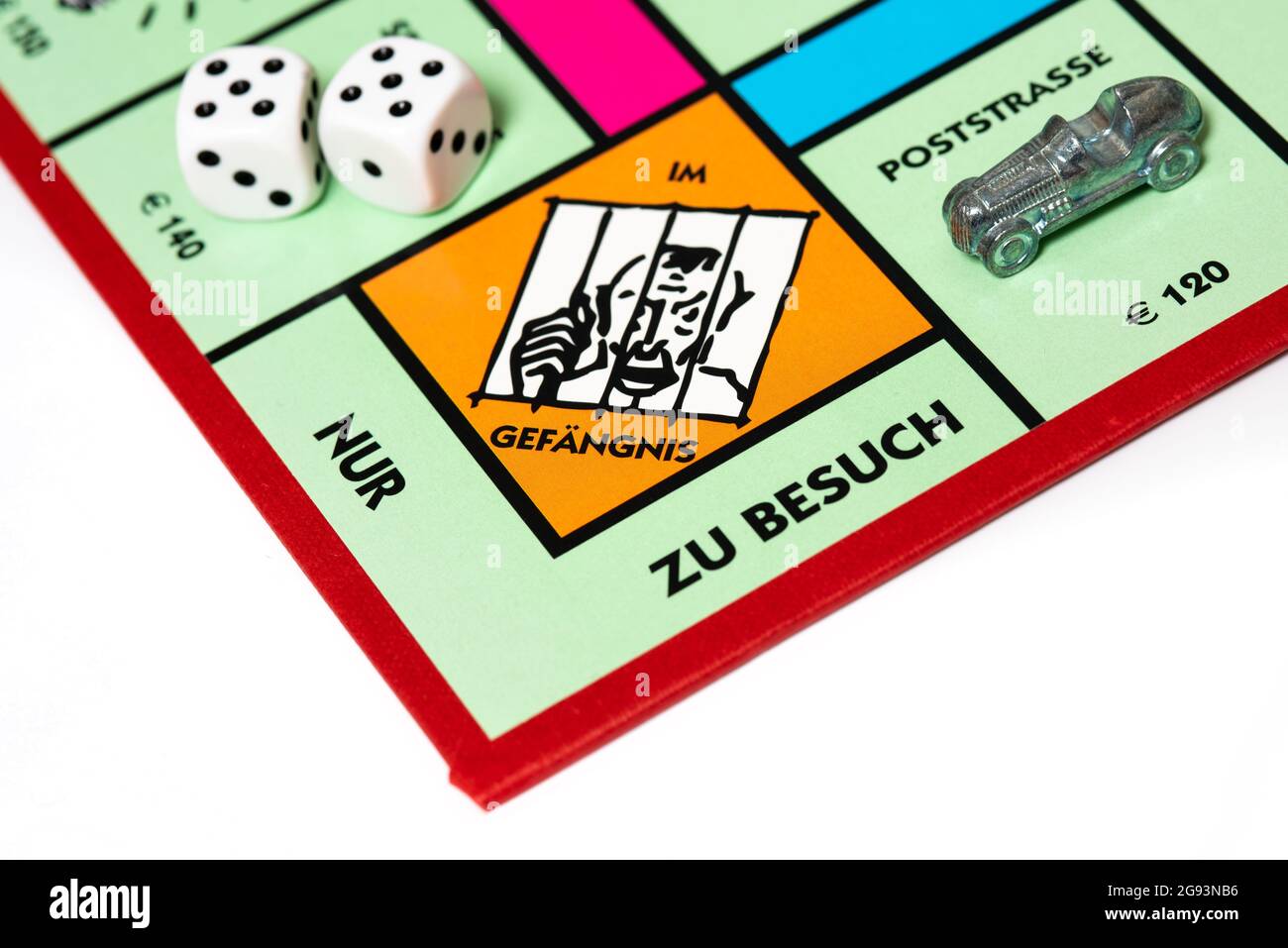 Gros plan sur un jeu de société allemand de monopole. Banque D'Images