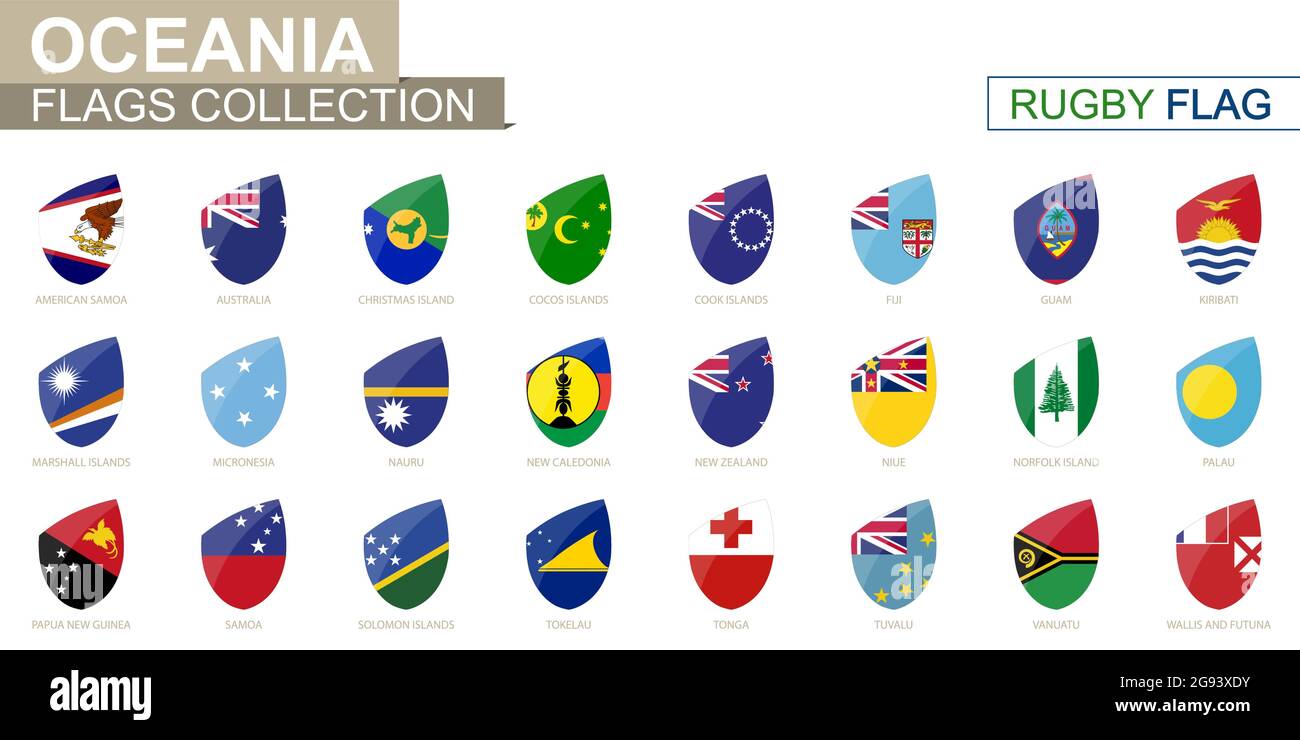 Collection de drapeaux des pays d'Océanie. Drapeau de rugby. Illustration vectorielle. Illustration de Vecteur