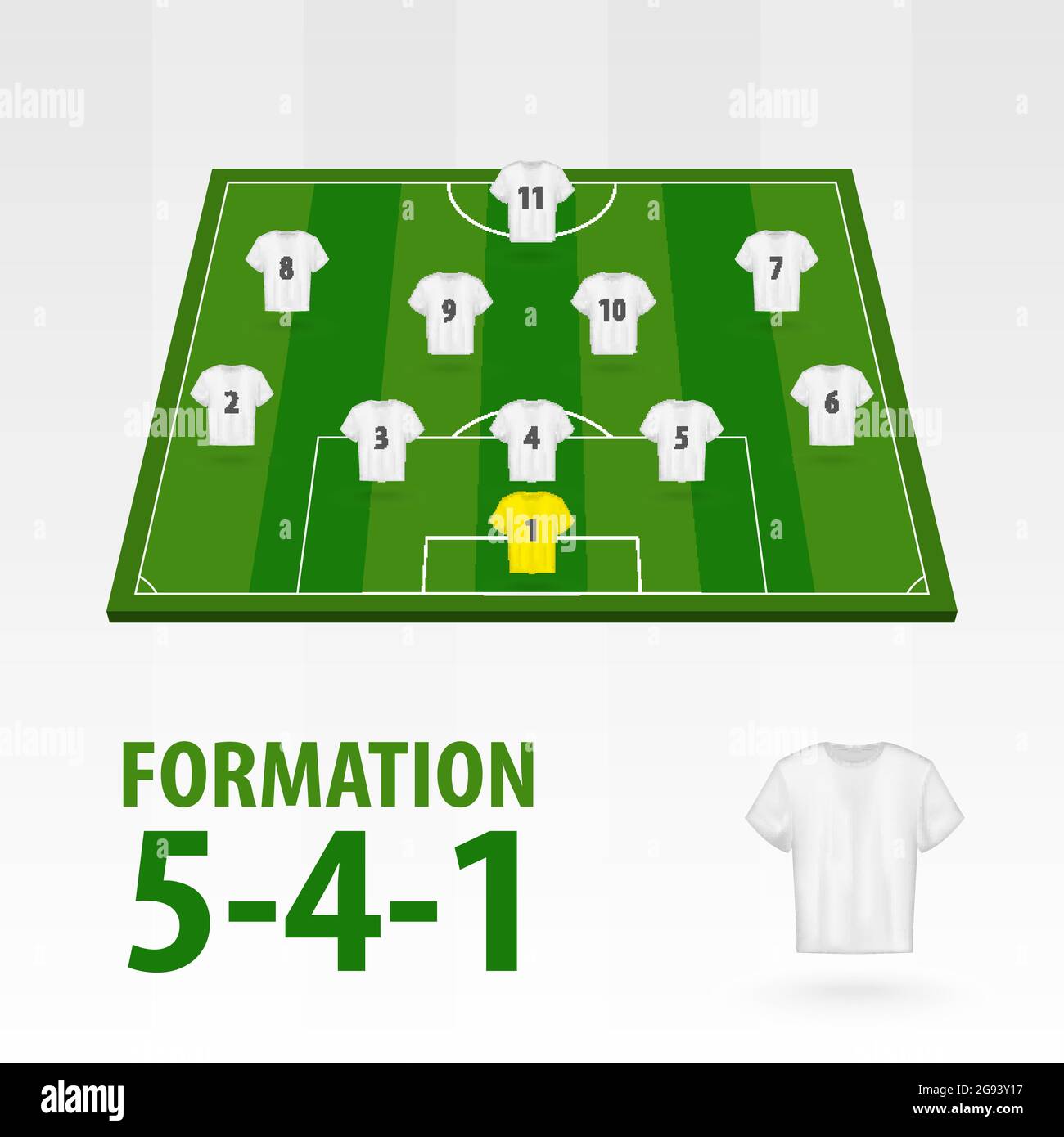 Les joueurs de football se déforment, formation 5-4-1 . Demi-stade de football. Illustration de Vecteur