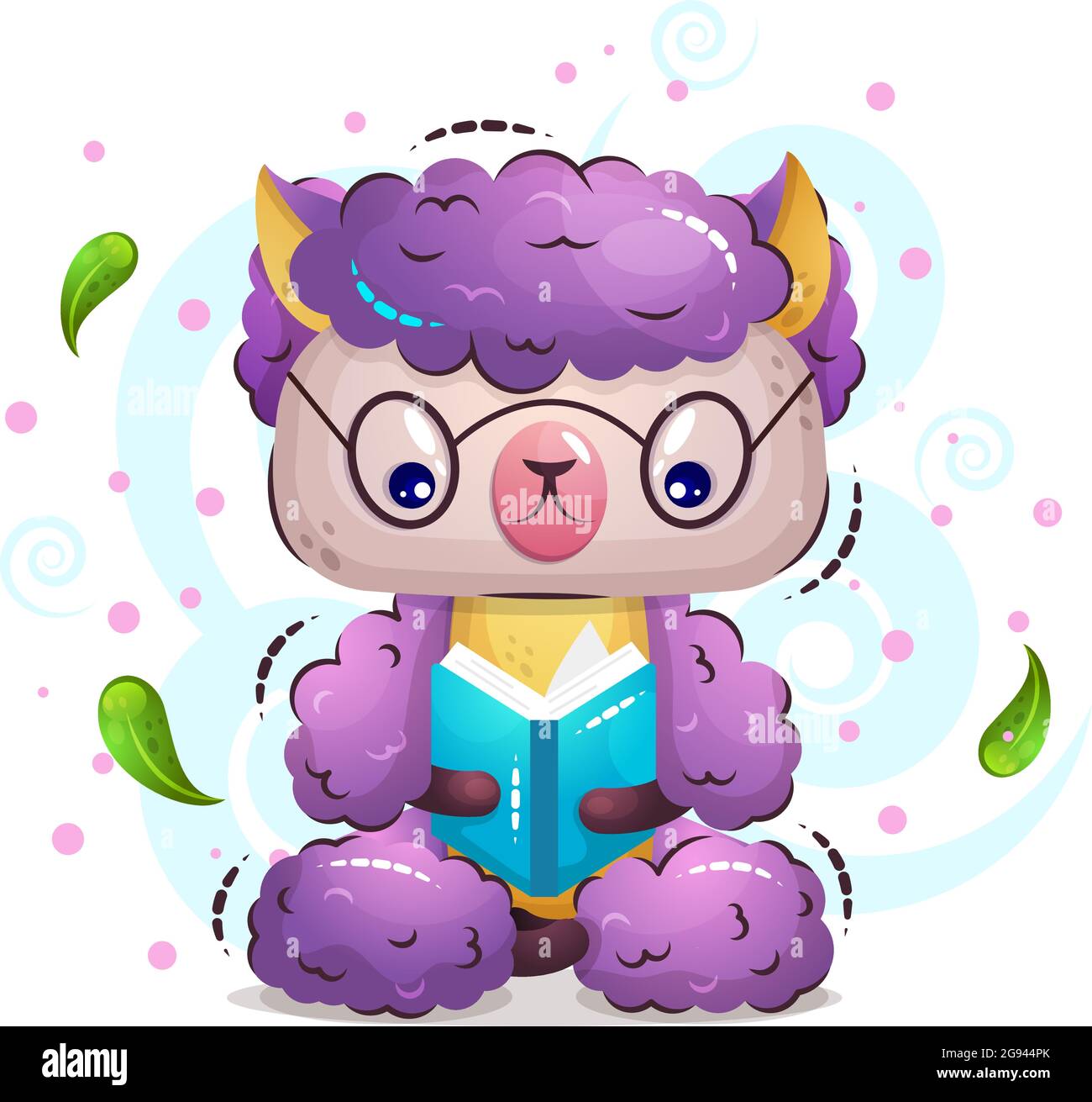 L'adorable alpaga s'assoit dans une posture de lotus et lit un livre. Illustration vectorielle plate dans le style d'un dessin animé Illustration de Vecteur