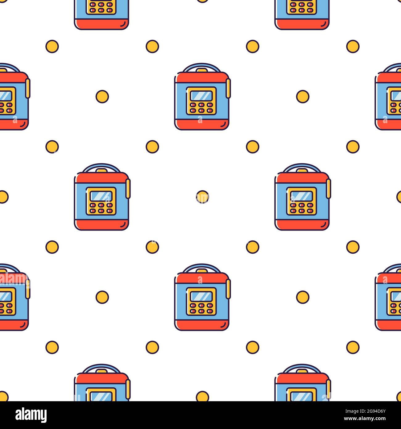 Motif vectoriel sans couture de style linéaire. Appareils électriques de cuisine. Le processus de cuisson dans une cuisinière lente. Illustration de Vecteur