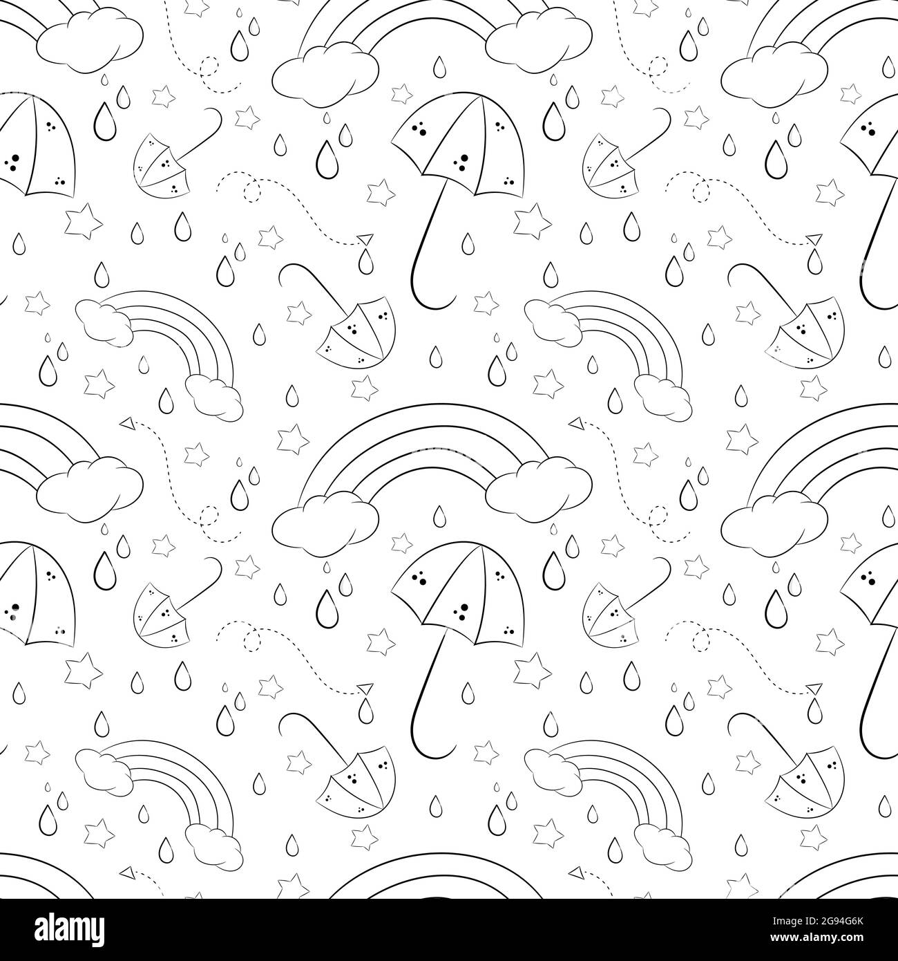 Motif vectoriel avec des licornes mignons, des nuages, un arc-en-ciel et des étoiles. Arrière-plan magique avec de petites licornes Illustration de Vecteur