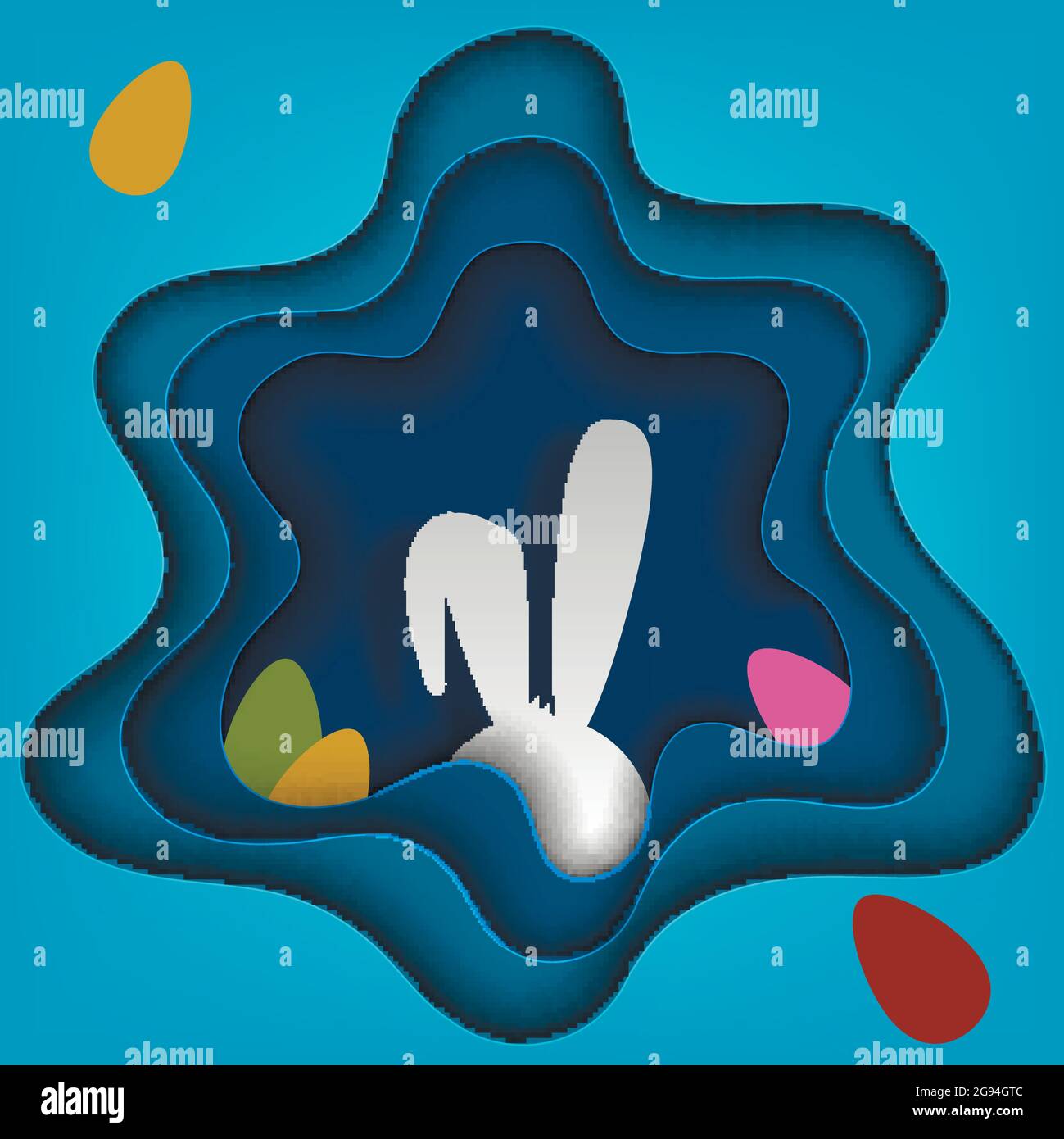 Illustration volumétrique vectorielle coupée de papier sur le thème de Pâques. Lapin de Pâques et œufs Illustration de Vecteur