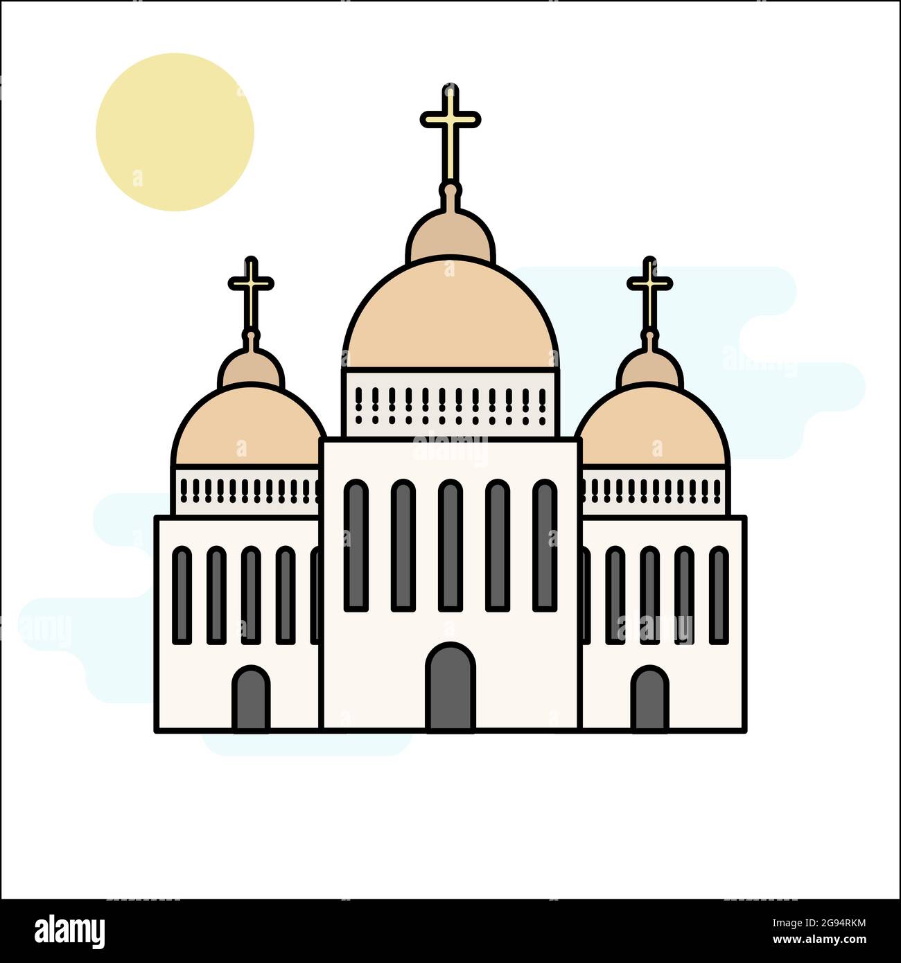 Icône de l'église isolée sur fond blanc. Illustration vectorielle pour la conception de l'architecture religieuse. Silhouette de bâtiment d'église de dessin animé avec croix, chapelle, Illustration de Vecteur