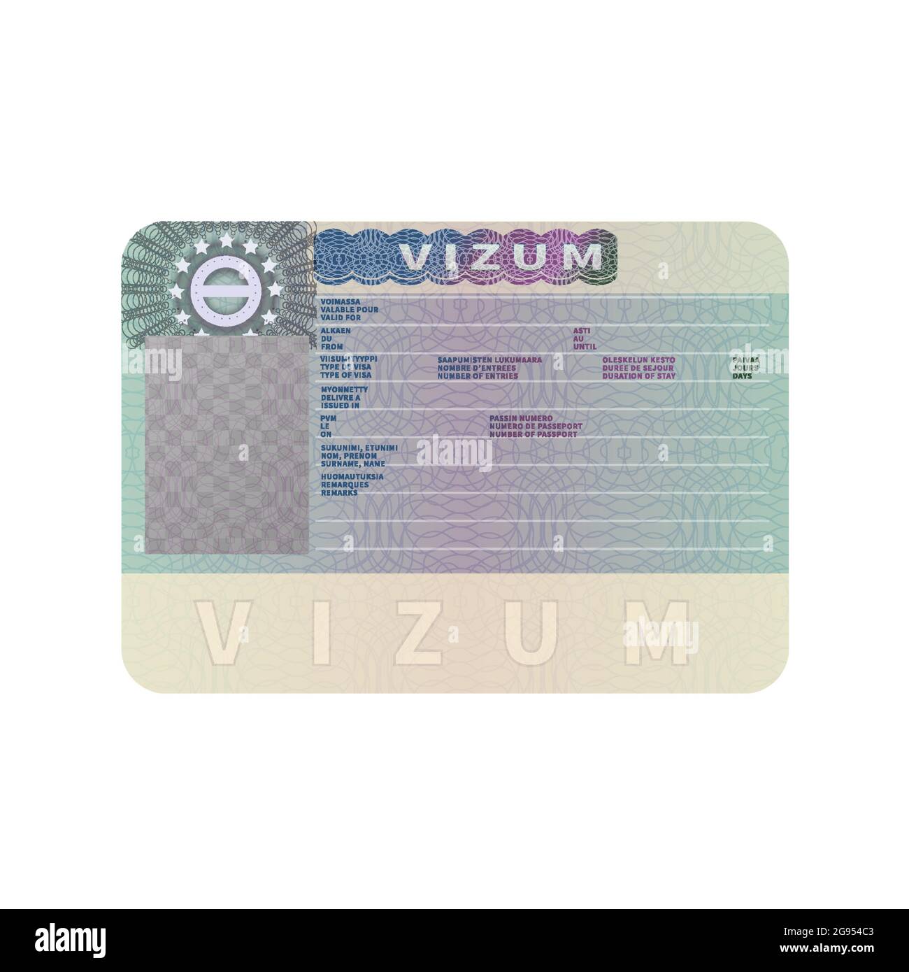 Modèle fictif réaliste de visa de l'Union européenne sur blanc Image  Vectorielle Stock - Alamy