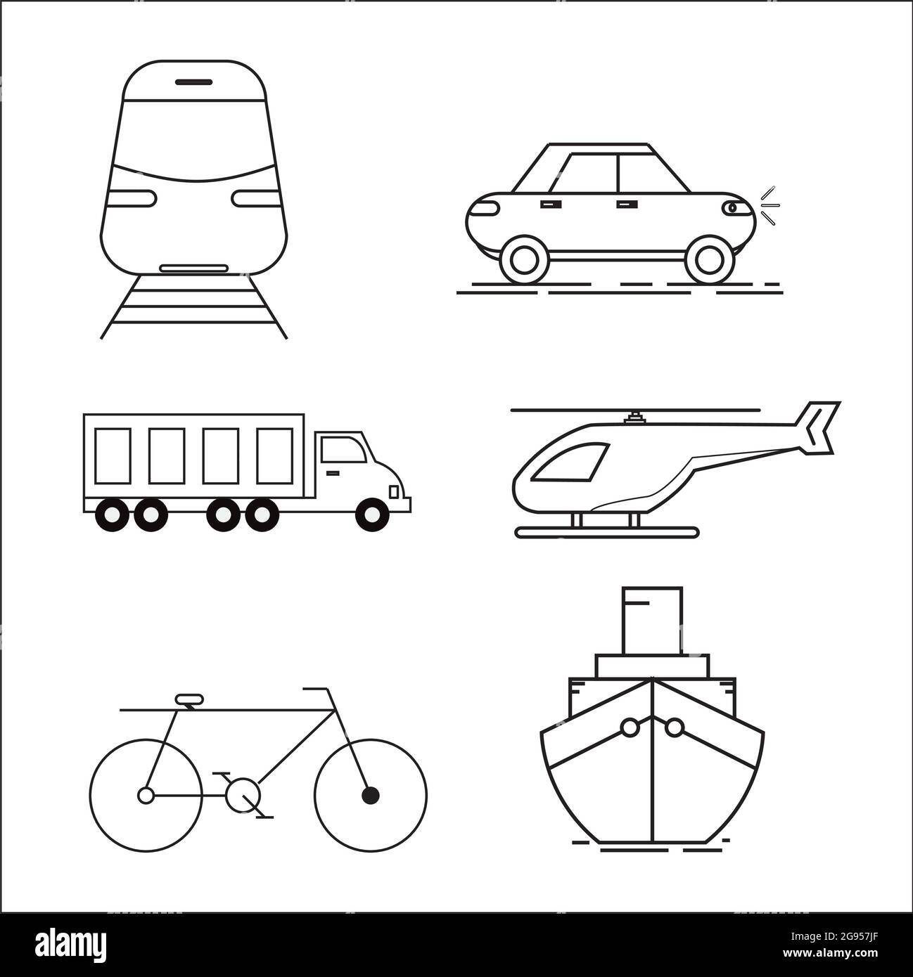 Ensemble simple d'icônes de lignes vectorielles liées au véhicule. Contient un tel ensemble simple de véhicules pour logos, icônes, etc Illustration de Vecteur