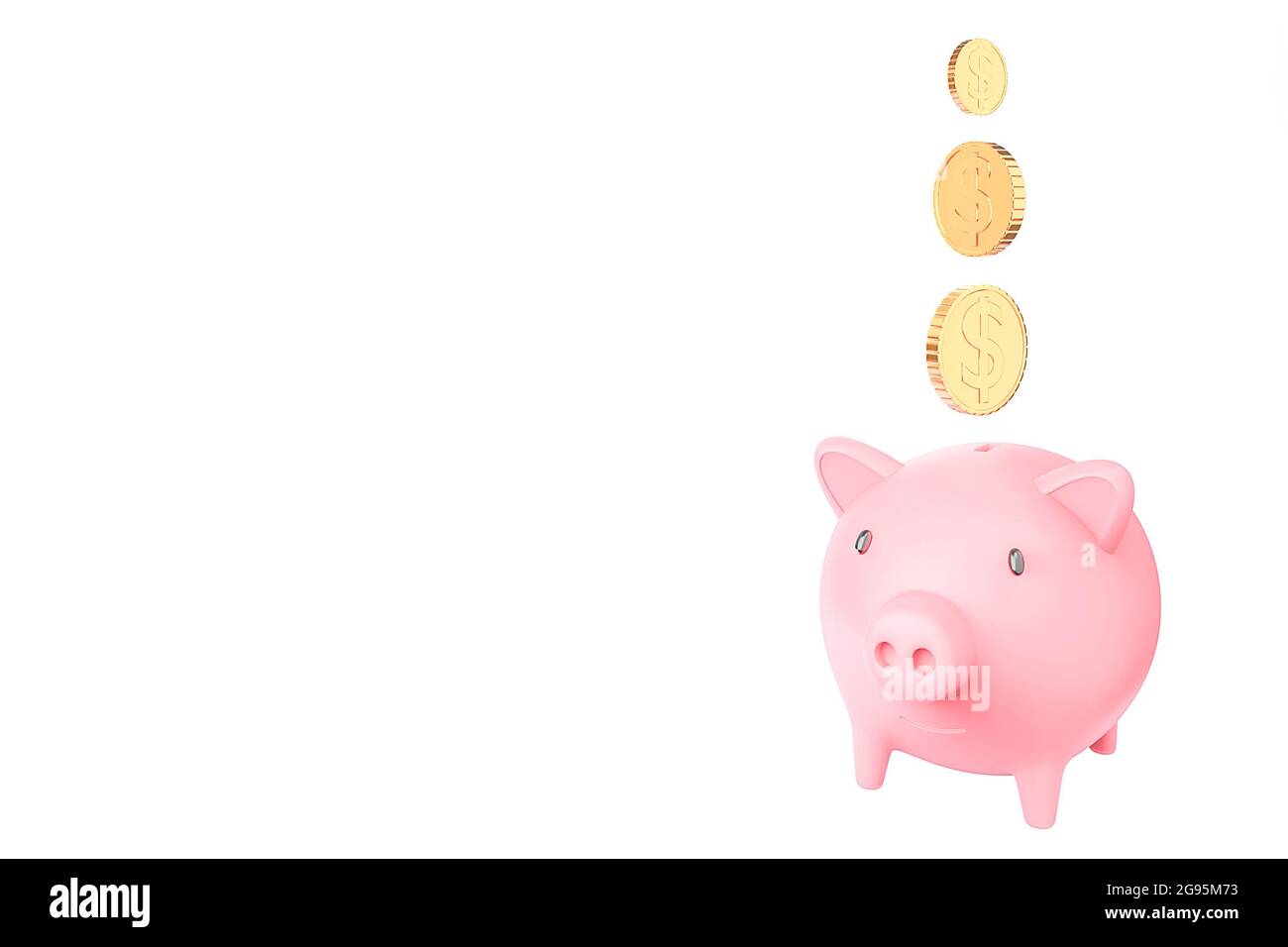 Pink piggy Bank et de nombreuses Golden coins tour sur fond blanc.3d modèle et illustration. Banque D'Images