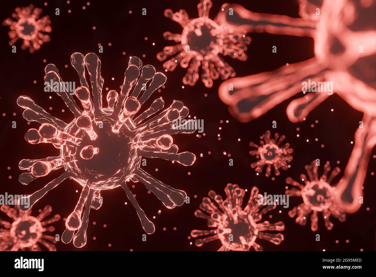 Virus rouge microbe sur fond noir., bactéries allergiques, santé ...