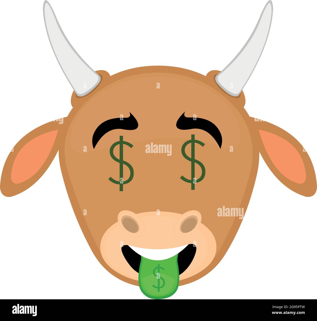 Vecteur émoticône illustration dessin animé d'une tête de vache ayant une expression de bonheur, avec des signes de dollar dans ses yeux et sa langue Illustration de Vecteur