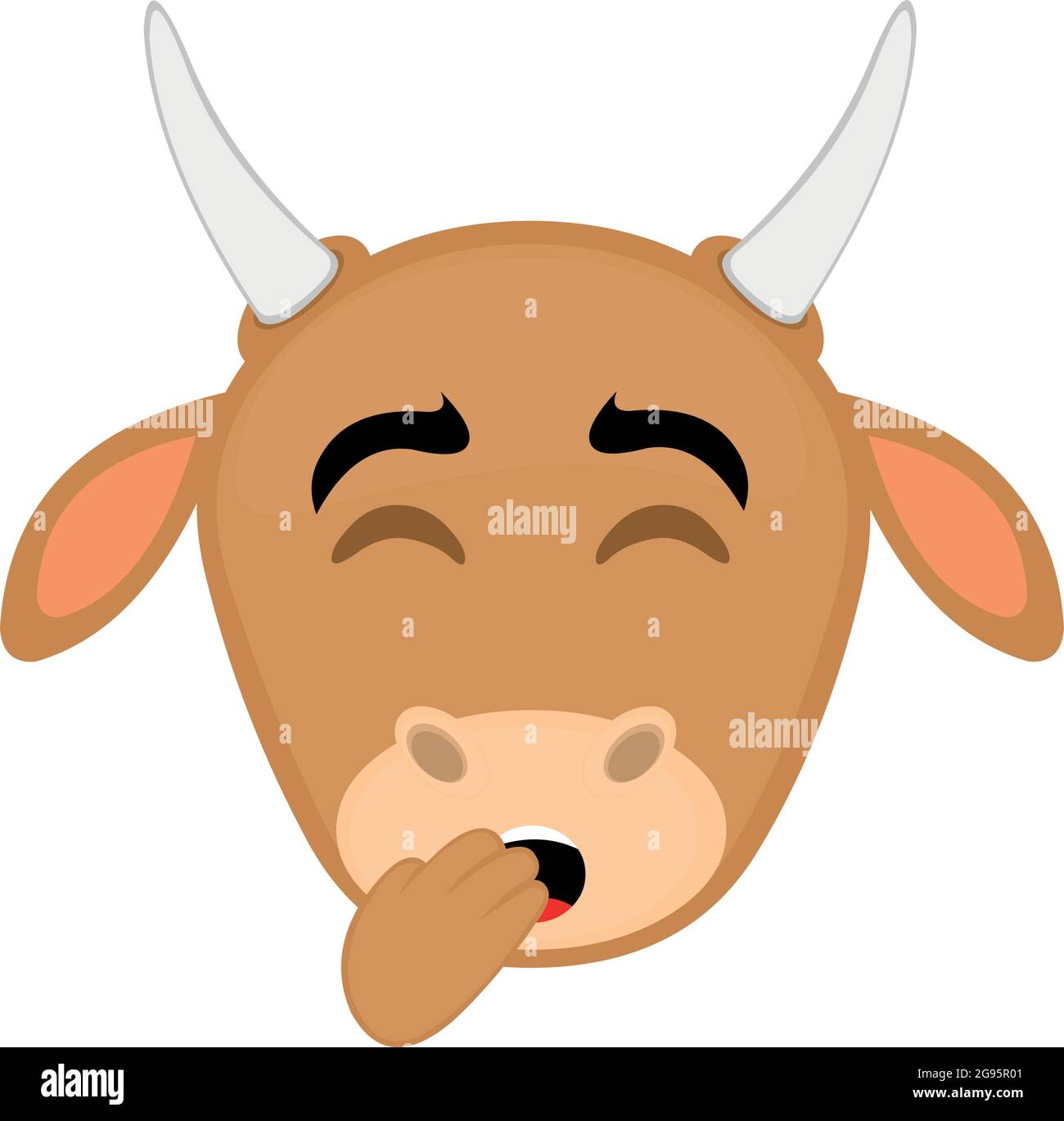Illustration vectorielle émoticône du visage d'une vache de dessin animé bâillant et couvrant sa bouche avec sa main Illustration de Vecteur