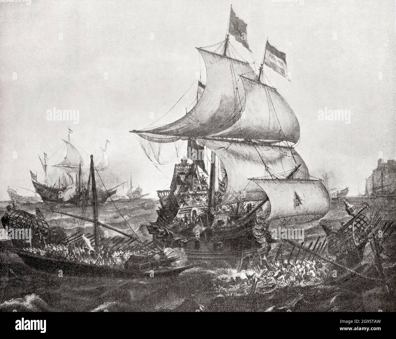 Victoire sur les Espagnols lors de la bataille navale de Gibraltar, 1607 par une flotte hollandaise commandée par l'amiral Jacob van Heemskerck, une révolte armée sous la direction de Guillaume d'Orange protestant quand les Hollandais ont lutté pour obtenir l'indépendance de la domination espagnole sous le régime catholique Philippe II Banque D'Images