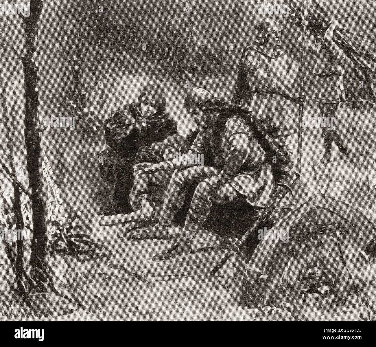 Roi Alfred dans la cachette à Athelney, Somerset. Alfred le Grand, 848/49 – 899. Roi des Saxons de l'Ouest, 871 - c. 886 et roi des Anglo-Saxons, c. 886 - 899. De l'histoire de l'Angleterre, 55B.C. à l'heure actuelle, publié en 1907. Banque D'Images