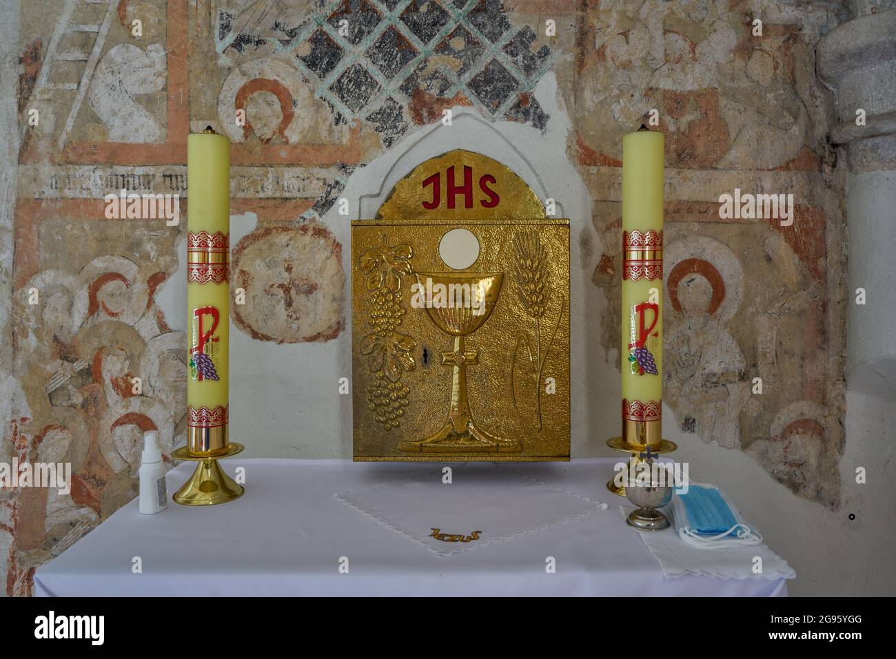 Strzelniki Gothique médiéval petit village église Basse Silésie Pologne avec des fresques du XIVe siècle Biblia pauperum tabernacle Saint Sacrement Banque D'Images