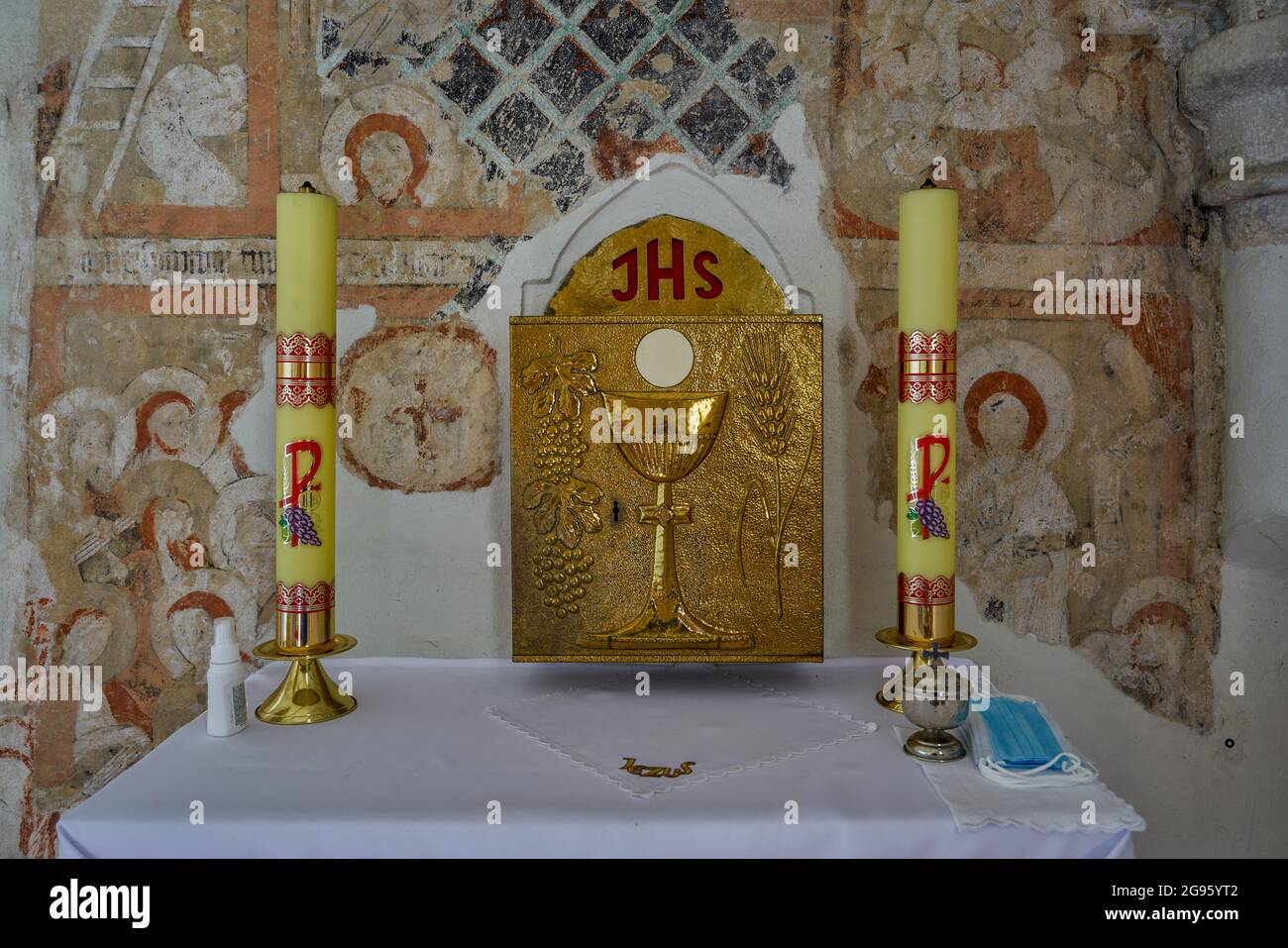 Strzelniki Gothique médiéval petit village église Basse Silésie Pologne avec des fresques du XIVe siècle Biblia pauperum tabernacle Saint Sacrement Banque D'Images