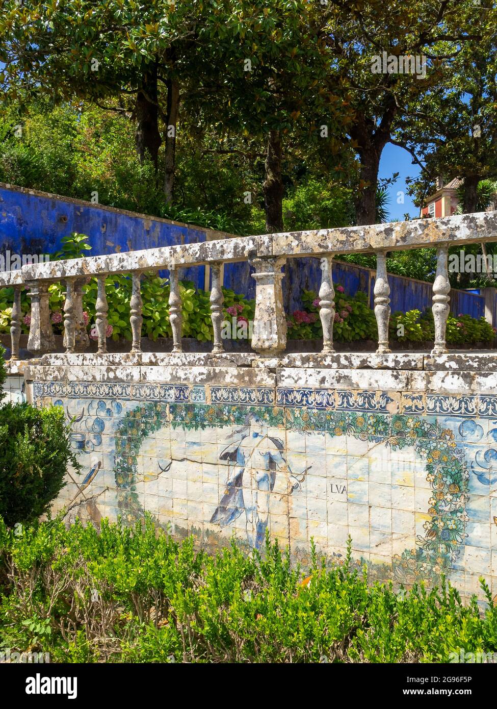 Le jardin du Palais Fronteira est carrelé avec une allégorie à la Lune Banque D'Images