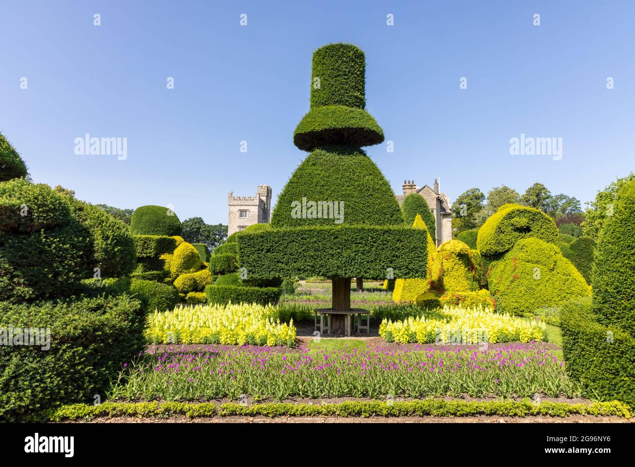 Des plantes aux formes fantastiques dans le plus ancien parc topiaire du monde, le Levens Hall de Cumbria, Royaume-Uni. Banque D'Images