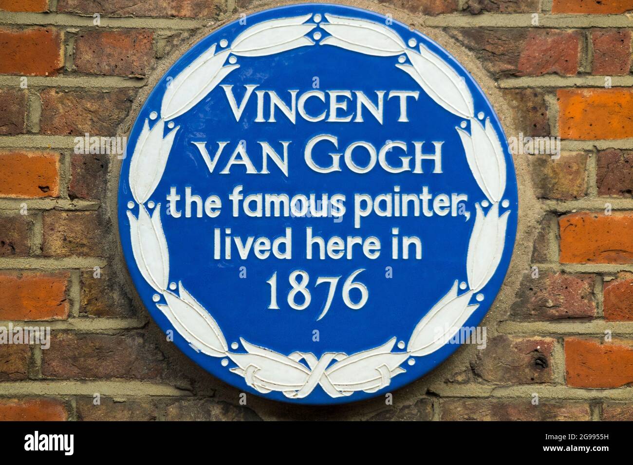 Plaque bleue dédiée à Vincent Van Gogh qui vivait dans cette maison sur Twickenham Road, Isleworth, Middlesex, West London, en 1876. (127) Banque D'Images