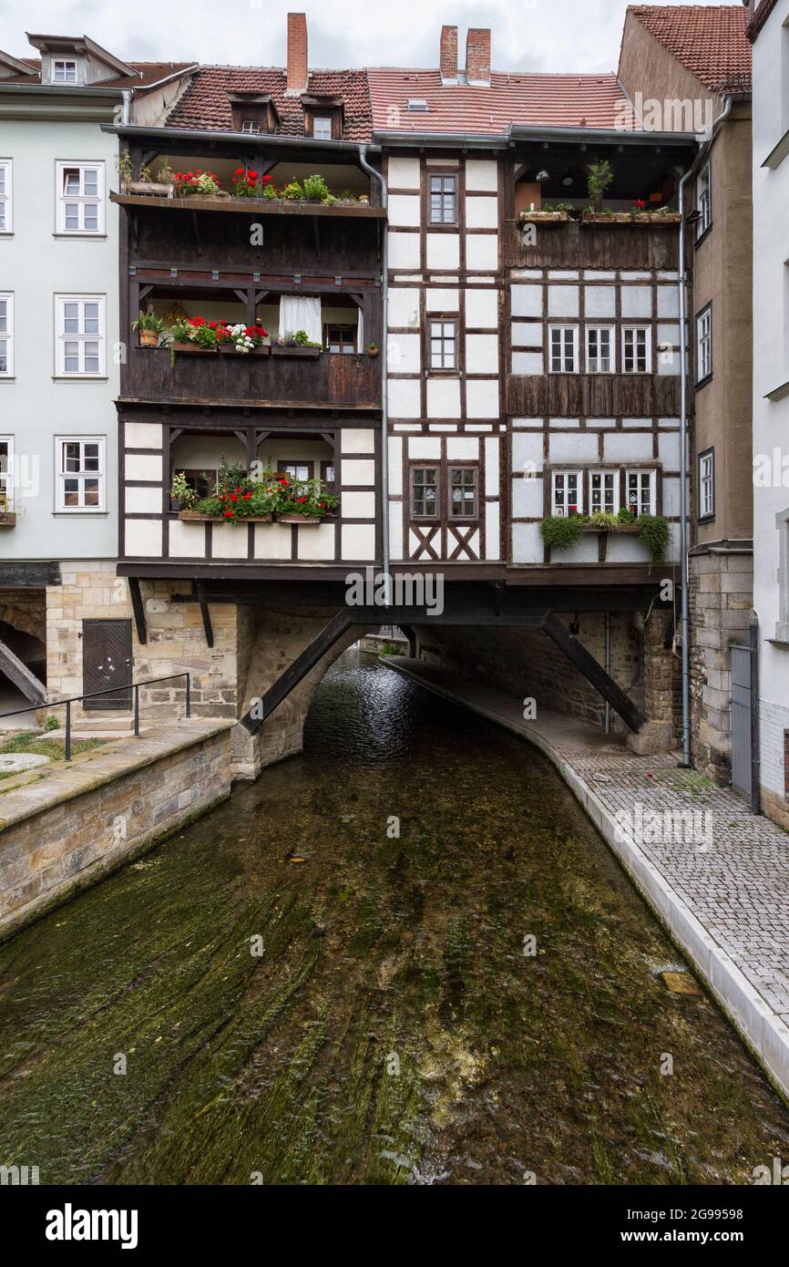 Maisons sur Krämerbrücke (pont des marchands) à Erfurt Banque D'Images