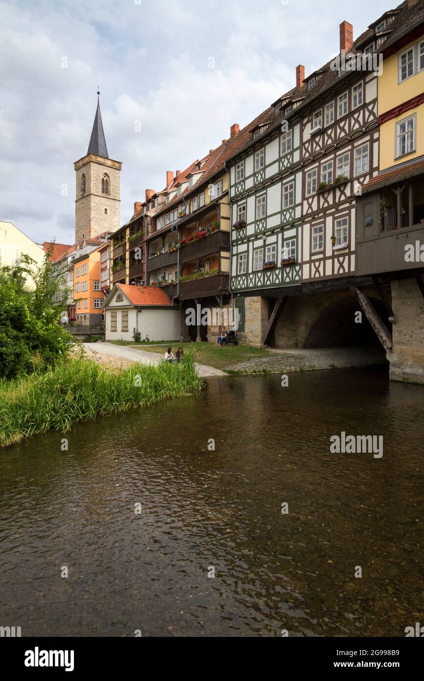 Maisons sur Krämerbrücke (pont des marchands) à Erfurt Banque D'Images
