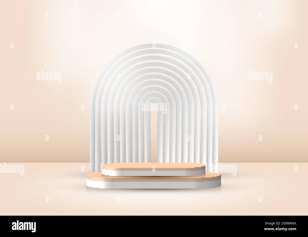 3D réaliste résumé scène minimale vide beige couleur podium salle de studio avec lignes arrondies toile de fond et éclairage doux marron fond. Conception pour pr Illustration de Vecteur