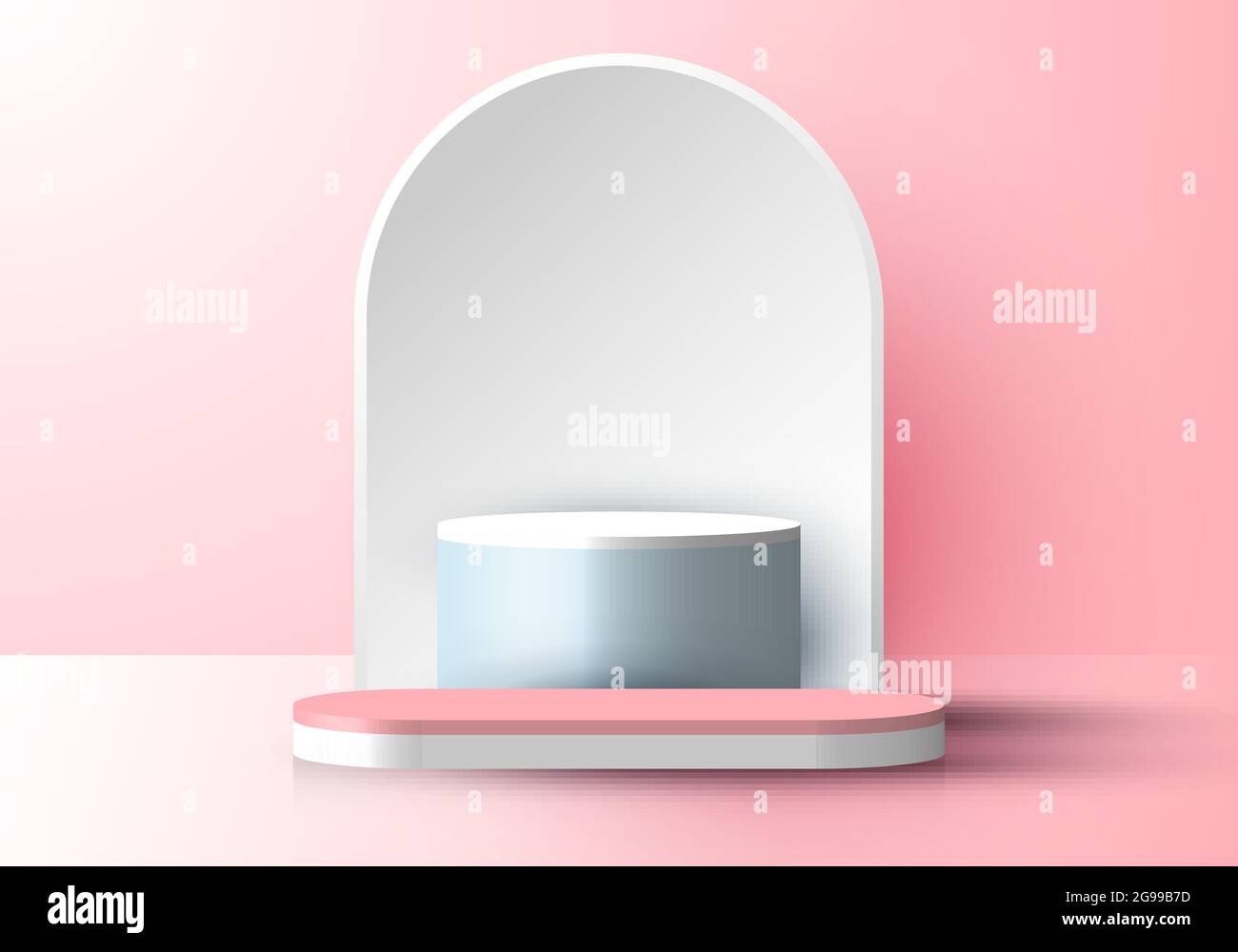 3D Realistic Pink display produit scène minimale podium de fond avec plate-forme de fond blanc arrondi pour la beauté cosmétique. Illustration vectorielle Illustration de Vecteur