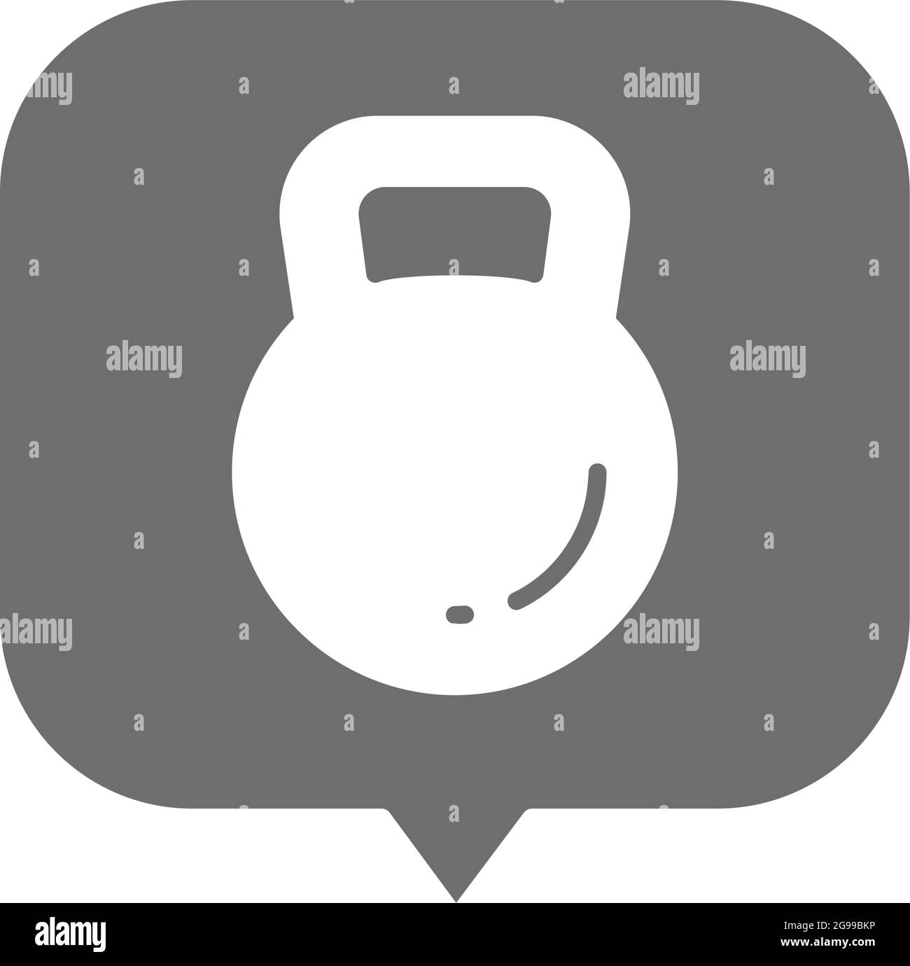 Kettlebell dans la bulle de la parole, la lourdeur dans l'estomac icône grise. Illustration de Vecteur