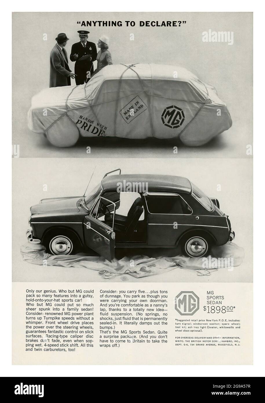 BERLINE DE sport MG - publicité vintage Banque D'Images