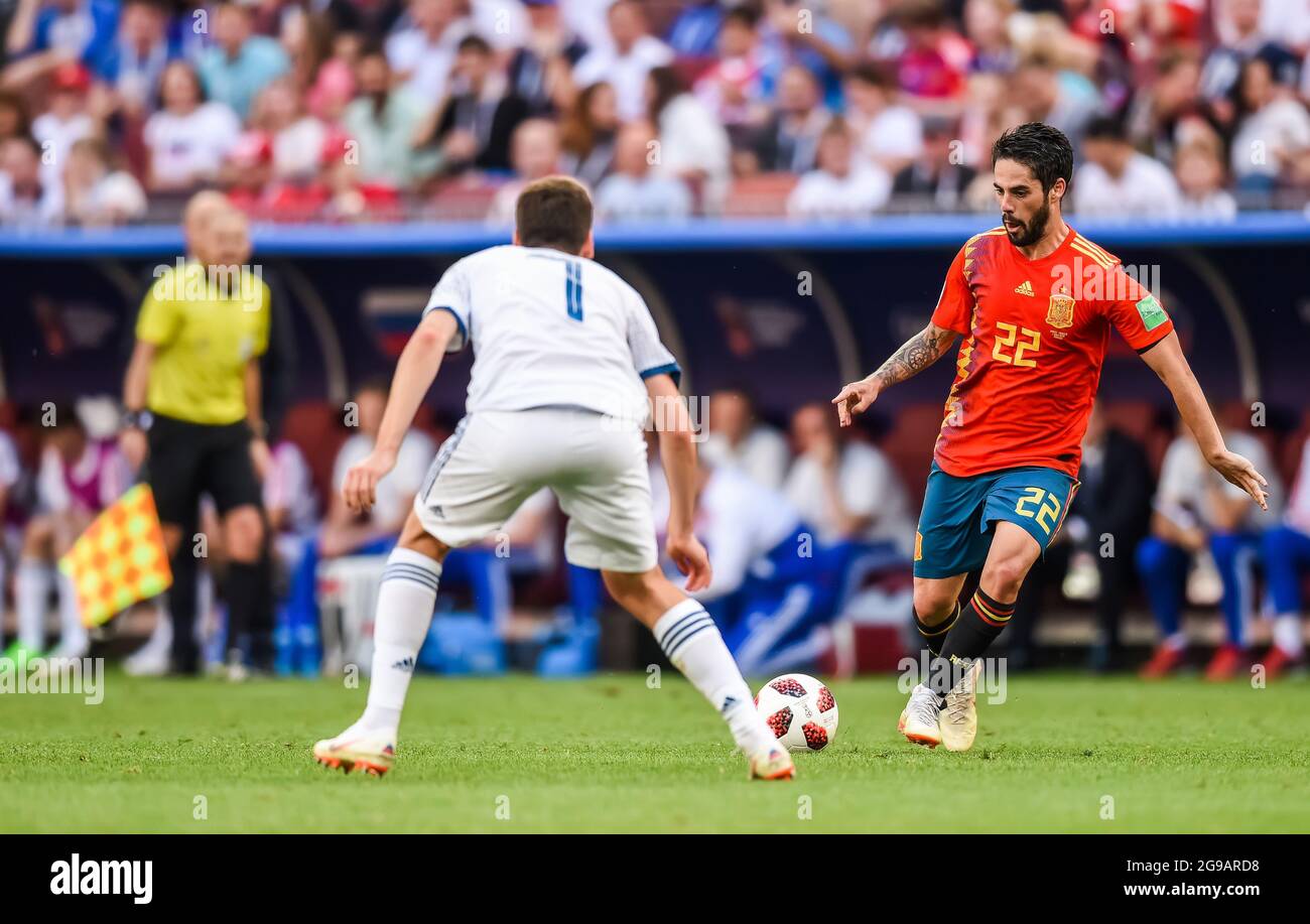 Moscou, Russie – 1er juillet 2018. L'équipe nationale espagnole de football  mi-fielder isco en action lors de la coupe du monde de la FIFA 2018 Round  of 16 Match Espagne contre Russie